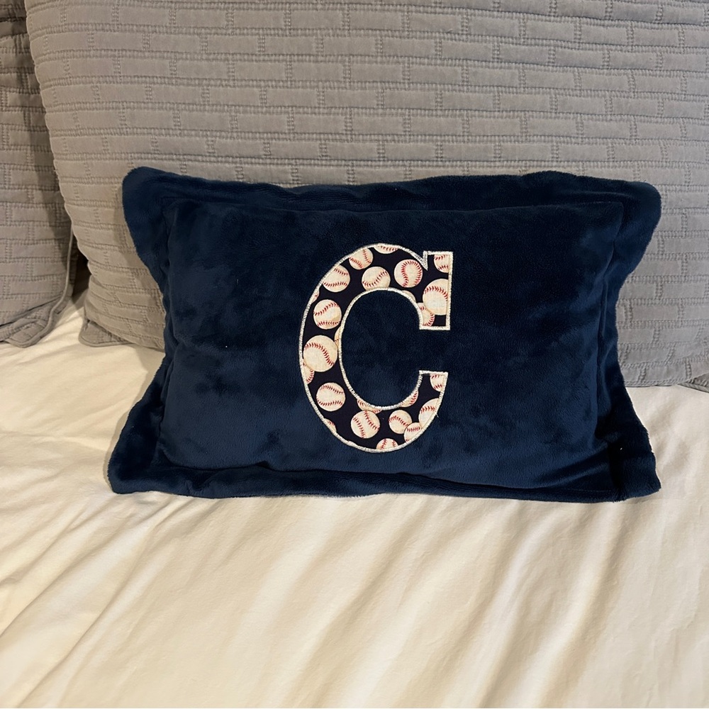 Alphabetables Navy Blue Velour Pillow with Baseball Letter C